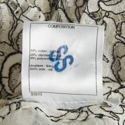 Pre Owned Chanel Monochrome Floral Cut Lace Mini Skirt M