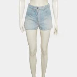 Pre Owned Chanel Blue Striped Denim Shorts S/ Waist 26"