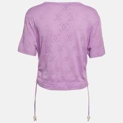 Pre Owned Chanel Purple CC Intarsia Jersey Pearl Detail T-Shirt L