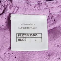 Pre Owned Chanel Purple CC Intarsia Jersey Pearl Detail T-Shirt L