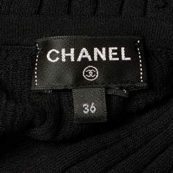 Pre Owned Chanel Black Cotton Knit Ruffle Off Shoulder Top S