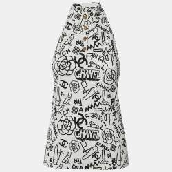 Pre Owned توب شانيل تريكوع أبيض ياقة مربط عنق كبير