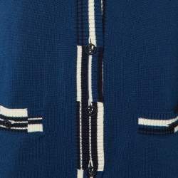 Pre Owned كاردْيجان شانيل كشمير أزرق بأزرار أمامية مقاس كبير