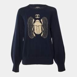 Pre Owned Chanel Navy Blue Cashmere Knit Jumper L