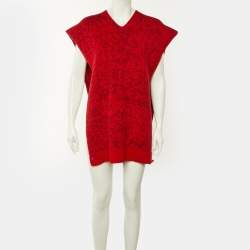 Pre Owned Chanel Red Cashmere Knit Poncho M