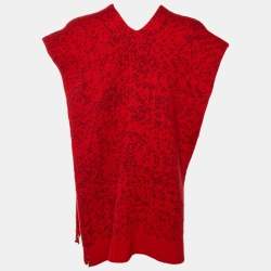 Pre Owned Chanel Red Cashmere Knit Poncho M