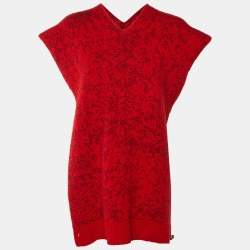 Pre Owned Chanel Red Cashmere Knit Poncho M