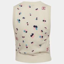 Pre Owned Chanel White Intarsia Cashmere Knit Sweater Vest S