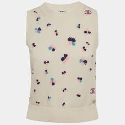 Pre Owned Chanel White Intarsia Cashmere Knit Sweater Vest S