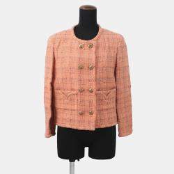 Pre Owned Chanel Collarless Jacket Wool, Alpaca, Polyamide, Paper Size 40 Orange