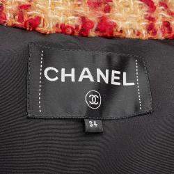 Pre Owned Chanel Tweed Cc Logo Down Vest Mohair, Wool, Polyester, Nylon, Linen Size 34 Red/Beige