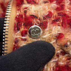 Pre Owned Chanel Tweed Cc Logo Down Vest Mohair, Wool, Polyester, Nylon, Linen Size 34 Red/Beige