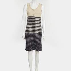 Pre Owned فستان شانيل قطن نيلي/ كحلي بلا أكمام متوسط الطول مقاس متوسط (ميديوم)