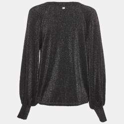 مملوكة مسبقًا بلوزة شتوية شانيل نسيج لوريكس أسود رقبة V وسط