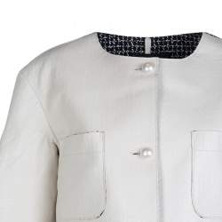 Pre Owned Chanel Off White Lambskin Leather Contrast Lined Pearl Buttoned Jacket M
