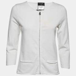 Chanel White Zip Front Knit Jacket M