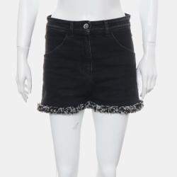 Pre Owned Chanel Tweed-Trims Denim High Waisted Shorts