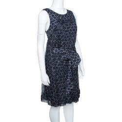 Pre Owned Chanel Black Camelia Printed Silk Belted Romper M