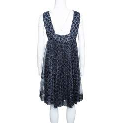 Pre Owned Chanel Black Camelia Printed Silk Belted Romper M