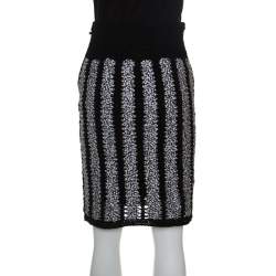 Chanel Black and White Crochet Detail Geometric Textured Skirt M