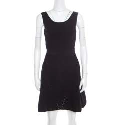 Pre Owned Chanel Navy Blue Ribbed Knit Sleeveless Flared Dress S