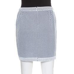Chanel Navy Blue and White Jacquard Knit Mini Skirt S