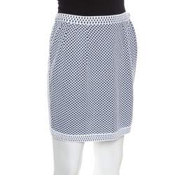 Chanel Navy Blue and White Jacquard Knit Mini Skirt S