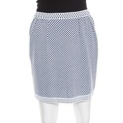 Chanel Navy Blue and White Jacquard Knit Mini Skirt S