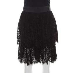 Chanel Black Floral Cotton Lace Silk Lined Layered Culottes S