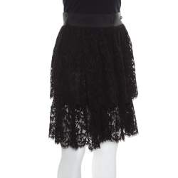 Chanel Black Floral Cotton Lace Silk Lined Layered Culottes S