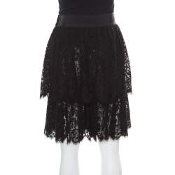 Chanel Black Floral Cotton Lace Silk Lined Layered Culottes S