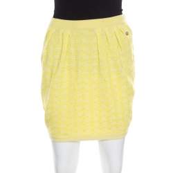 Pre Owned Chanel Yellow Textured Cotton Jacquard Knit Mini Skirt S