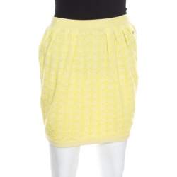 Pre Owned Chanel Yellow Textured Cotton Jacquard Knit Mini Skirt S