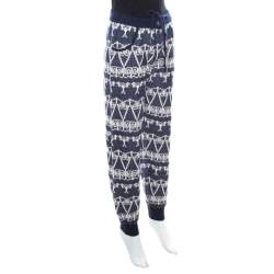 Pre Owned Chanel Navy Blue and White Cashmere Chunky Jacquard Knit Jogger Pants S