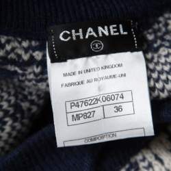 Pre Owned Chanel Navy Blue and White Cashmere Chunky Jacquard Knit Jogger Pants S