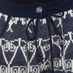 Pre Owned Chanel Navy Blue and White Cashmere Chunky Jacquard Knit Jogger Pants S