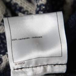 Pre Owned Chanel Navy Blue and White Cashmere Chunky Jacquard Knit Jogger Pants S