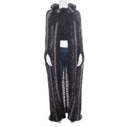 Pre Owned Chanel Multicolor Chunky Knit Tie Detail Cape Style Open Front Long Cardigan M