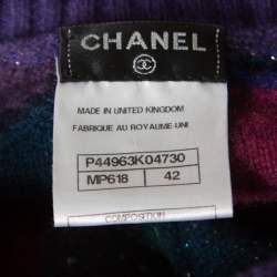 Chanel Purple Lurex Knit Cashmere Embellished Button Cardigan L