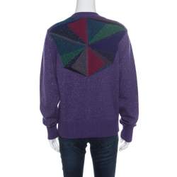 Chanel Purple Lurex Knit Cashmere Embellished Button Cardigan L