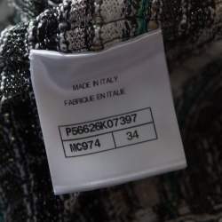 Pre Owned Chanel Monochrome Silk Blend Crystal Embellished Plunge Back Tweed Blazer S