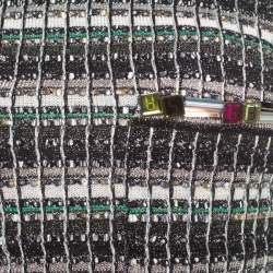 Pre Owned Chanel Monochrome Silk Blend Crystal Embellished Plunge Back Tweed Blazer S