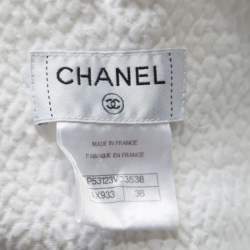 Chanel White Textured Cotton High Waisted Wide Leg Trousers S