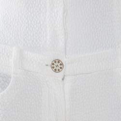 Chanel White Textured Cotton High Waisted Wide Leg Trousers S