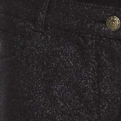 Pre Owned Chanel Black Glitter Denim Logo Button Detail Tapered Jeans M