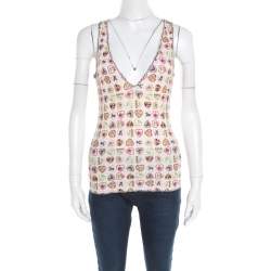 Chanel Pink Heart Printed Ribbed Tank Top M Chanel