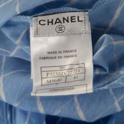 Chanel Blue Printed Cotton Shoulder Tie Detail Dress M
