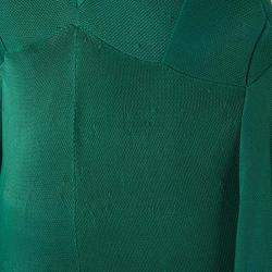 Chanel Emerald Green Perforated Mesh Knit Back Tie Detail Draped Dress S