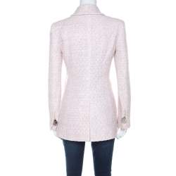 Pre Owned Chanel Pale Pink Lurex Insert Tweed Long Coat S