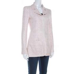 Pre Owned Chanel Pale Pink Lurex Insert Tweed Long Coat S